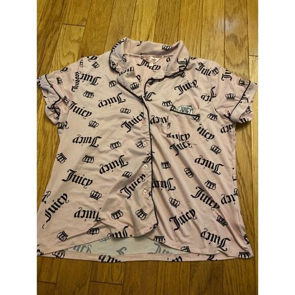 Juicy Couture womens pink Y2K button down collared short sleeve pajama top sz XL - Picture 1 of 8